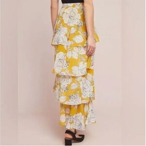 Anthropologie Yellow Tiered Floral Maxi Skirt